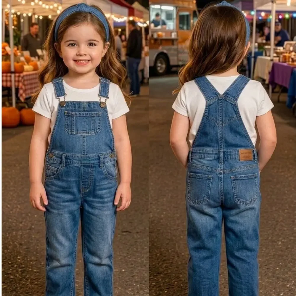 Oshkosh Genuine Kids Premium Bib Blue Denim Overalls Girls Size 5t